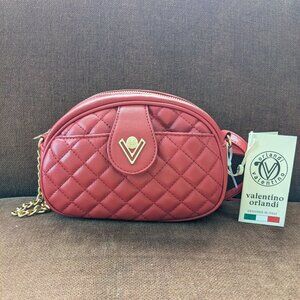 Valentino Orlandi Small Quilted Red Taupe Crossbody Shoulder Bag NWT